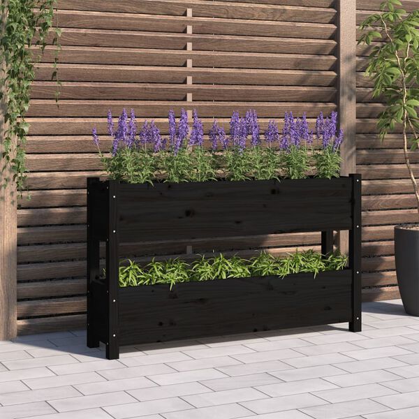 vidaXL Jardini&egrave;re Noir 112x25x66 cm Bois massif de pin