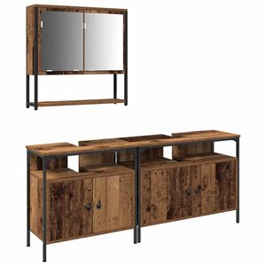 vidaXL Ensemble de mobilier de salle de bain avec &eacute;tag&egrave;re 3 pcs Marron
