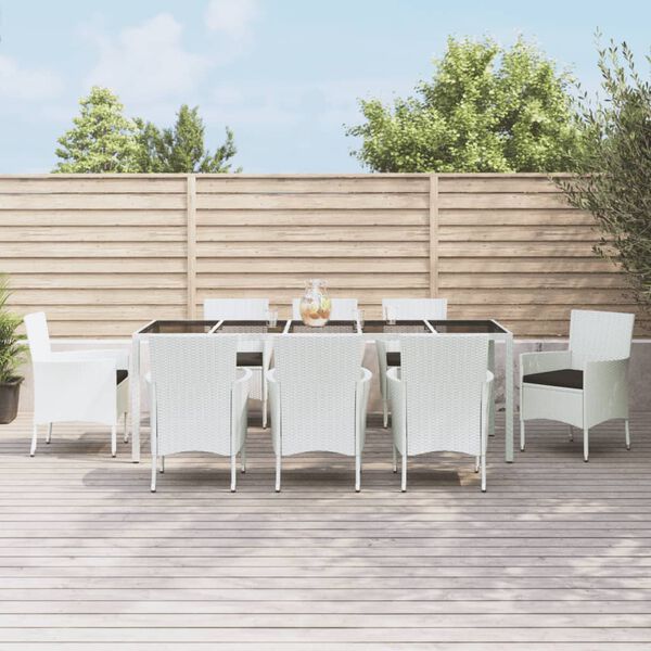 vidaXL Ensemble à manger de jardin et coussins 9 pcs blanc poly rotin