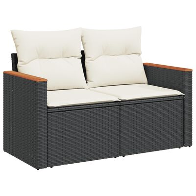 vidaXL Salon de jardin 7 pcs avec coussins noir résine tressée