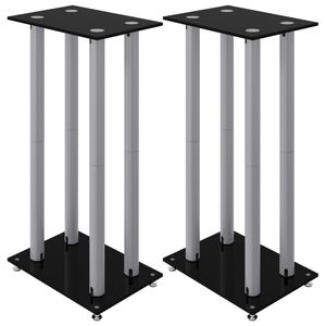 vidaXL Supports de haut-parleurs 2 pcs noir et argent&eacute; 4 piliers