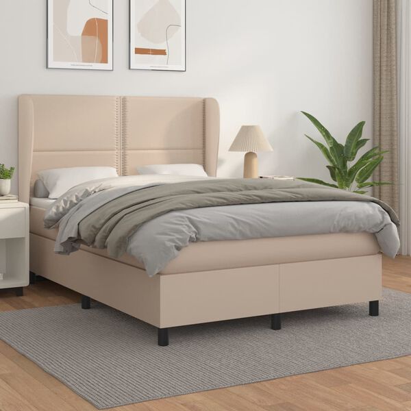 vidaXL Sommier &agrave; lattes de lit avec matelas Cappuccino 140x190 cm