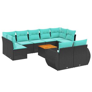 vidaXL Ensemble de canap&eacute; de jardin 10 pcs avec coussins noir r&eacute;sine tress&eacute;e