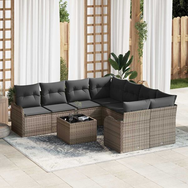 vidaXL Ensemble de canapé de jardin avec coussin 9 pcs Gris