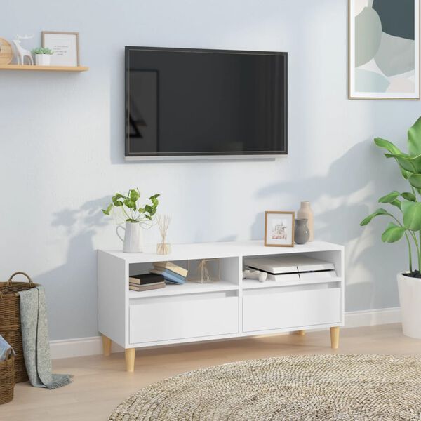 vidaXL Meuble TV blanc 100x34,5x44,5 cm bois d'ing&eacute;nierie