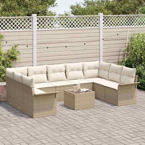 vidaXL Ensemble de canap&eacute; de jardin 10 pcs Beige polyrotin