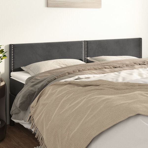 vidaXL T&ecirc;tes de lit 2 pcs Gris fonc&eacute; 100x5x78/88 cm Velours