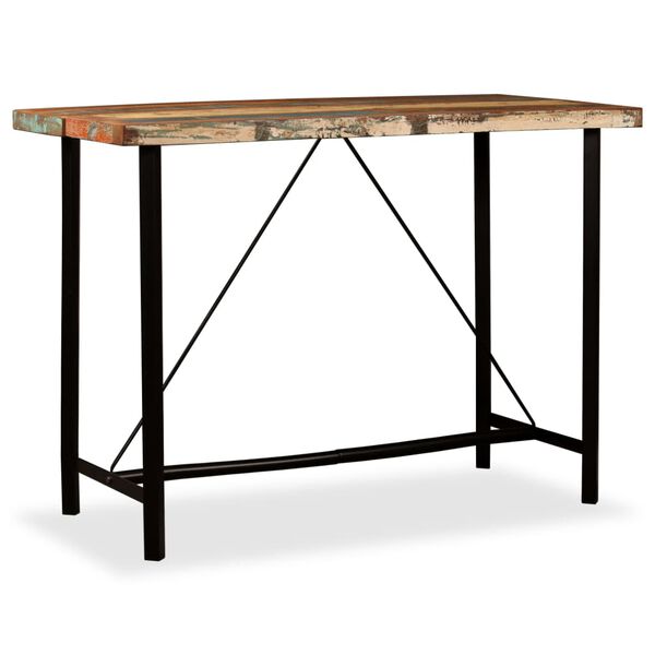 vidaXL Ensemble de bar 7 pcs Bois massif recycl&eacute; et cuir v&eacute;ritable