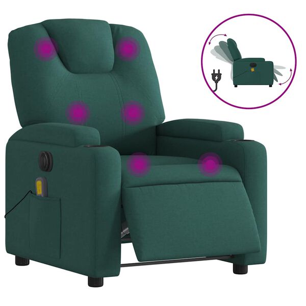 vidaXL Fauteuil de massage inclinable &eacute;lectrique Vert fonc&eacute; Tissu