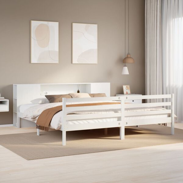 vidaXL Lit biblioth&egrave;que sans matelas blanc 200x200 cm bois pin massif