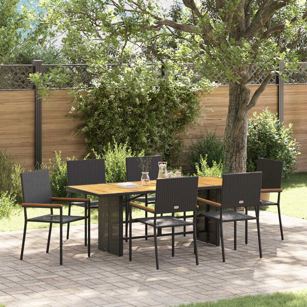 vidaXL Ensemble de salle &agrave; manger pour jardin 7 pcs Noir polyrotin