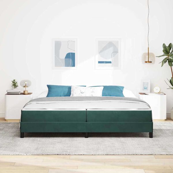 vidaXL Lit &agrave; ressorts avec matelas Vert fonc&eacute; 200 x 210 cm tissu