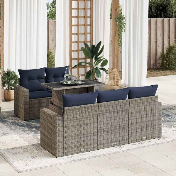 vidaXL Salon de jardin avec coussins 6 pcs gris r&eacute;sine tress&eacute;e acacia