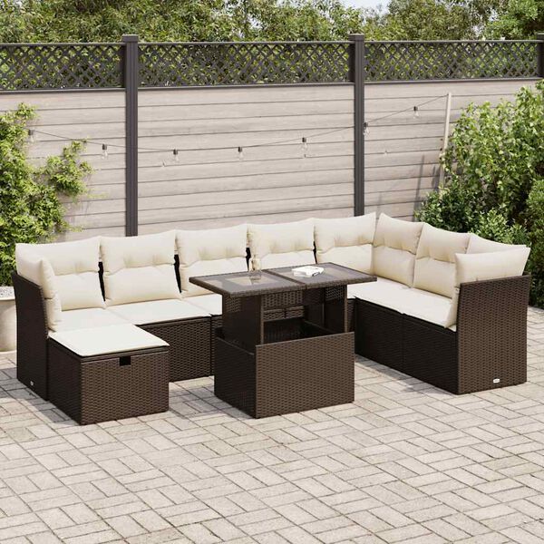 vidaXL Salon de jardin avec coussins 9 pcs marron r&eacute;sine tress&eacute;e