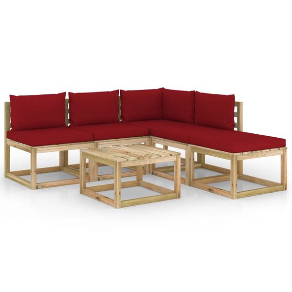 vidaXL Salon de jardin 6 pcs avec coussins rouge bordeaux