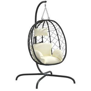 vidaXL Fauteuil suspendu avec coussin en polyrotin et acier blanc cr&egrave;me