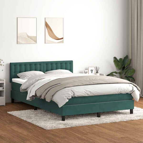 vidaXL Sommier &agrave; lattes de lit et matelas vert fonc&eacute; 140x220cm velours
