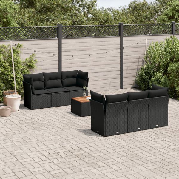 vidaXL Salon de jardin 7 pcs avec coussins noir r&eacute;sine tress&eacute;e