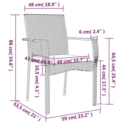 vidaXL Ensemble à manger jardin et coussins 7 pcs Noir et gris Rotin