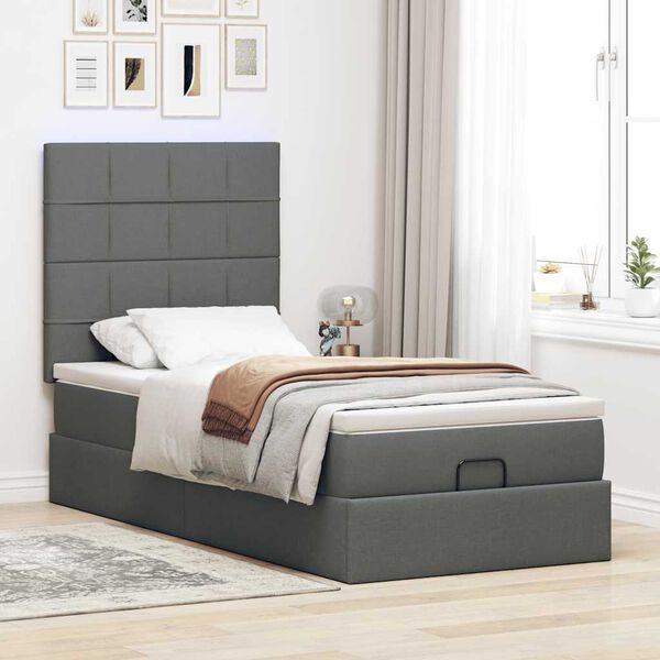 vidaXL Lit ottoman avec matelas gris fonc&eacute; 90x200 cm tissu