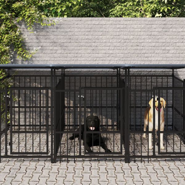 vidaXL Chenil d'ext&eacute;rieur avec toit pour chiens Acier 11,26 m&sup2;