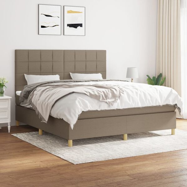 vidaXL Sommier &agrave; lattes de lit avec matelas Taupe 160x200 cm Tissu