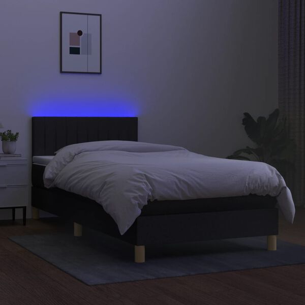 vidaXL Sommier &agrave; lattes de lit avec matelas et LED Noir 80x200cm Tissu