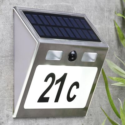 HI Numéro de maison éclairé solaire à LED Argenté