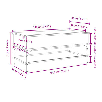 vidaXL Table basse chêne marron 100x50x45cm bois d'ingénierie et métal