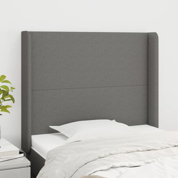 vidaXL T&ecirc;te de lit avec oreilles Gris fonc&eacute; 93x16x118/128 cm Tissu