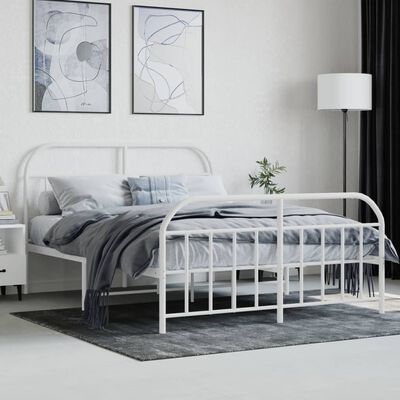 vidaXL Cadre de lit métal sans matelas et pied de lit blanc 135x190 cm