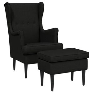 vidaXL Fauteuil avec pouf 2 pc Noir Tissu
