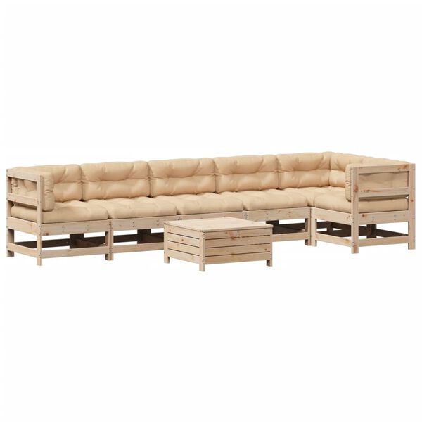 vidaXL Salon de jardin 7 pcs avec coussins Bois de pin massif