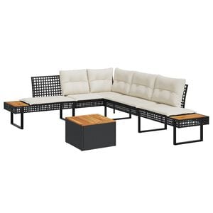 vidaXL Salon de jardin avec coussins 2 pcs noir r&eacute;sine tress&eacute;e acacia