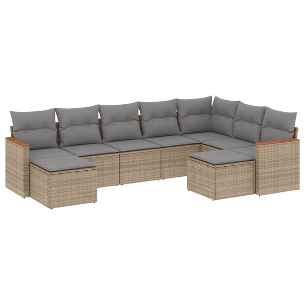 vidaXL Salon de jardin avec coussins 9 pcs beige r&eacute;sine tress&eacute;e
