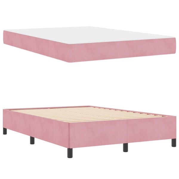 vidaXL Cadre de lit avec matelas Rose 160 x 200 cm tissu