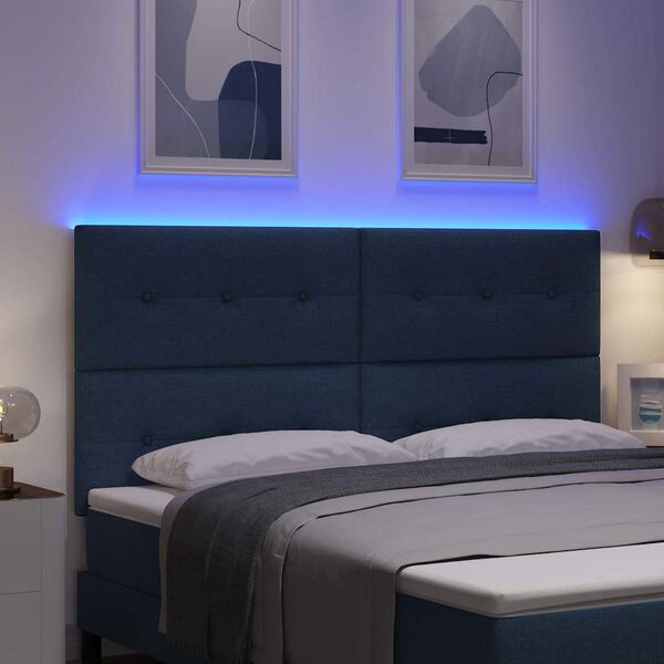 vidaXL T&ecirc;te de lit LED avec des lumi&egrave;res &agrave; LED Bleu 180 cm Polyester