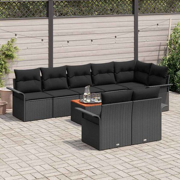 vidaXL Ensemble de canap&eacute; de jardin avec coussin 9 pcs Noir polyrotin