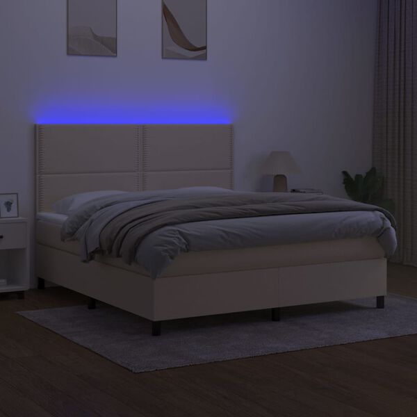 vidaXL Sommier &agrave; lattes de lit et matelas et LED Cr&egrave;me 180x200cm Tissu