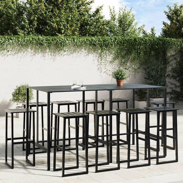 vidaXL Ensemble de bar de jardin 11 pcs noir acier enduit de poudre