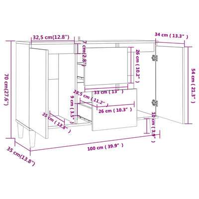 vidaXL Buffet Sonoma gris 101x35x70 cm Bois d'ingénierie