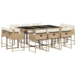 vidaXL Ensemble &agrave; manger de jardin et coussins 11 pcs beige poly rotin