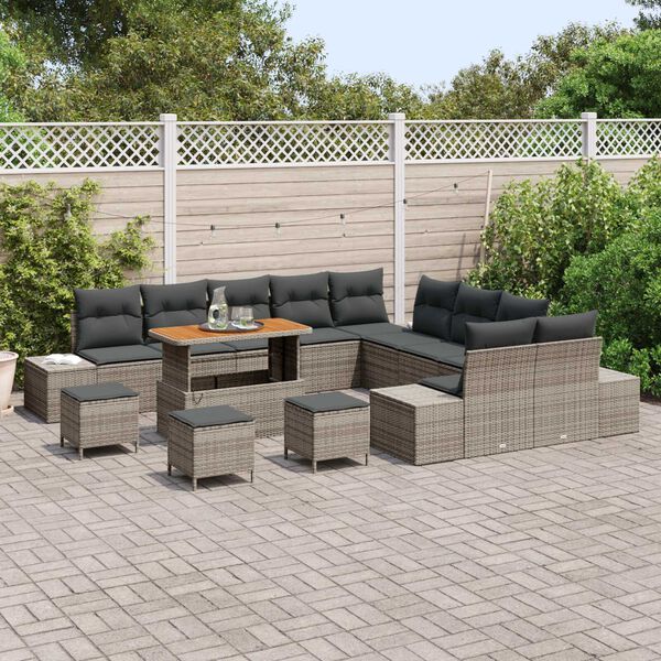 vidaXL Ensemble de canap&eacute; de jardin 14 pcs Gris Poly rotin