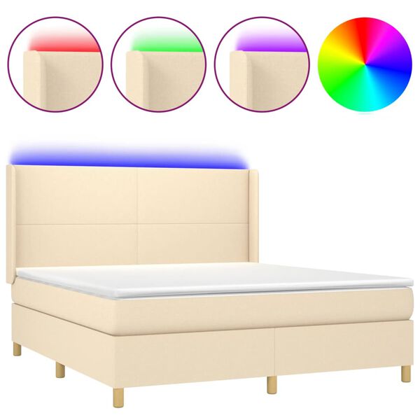 vidaXL Sommier &agrave; lattes de lit matelas et LED Cr&egrave;me 180x200 cm Tissu