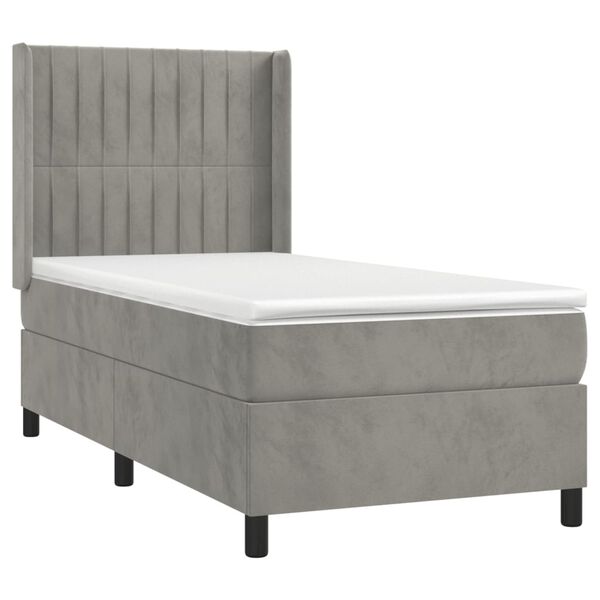 vidaXL Sommier &agrave; lattes de lit et matelas Gris clair 90x190 cm Velours