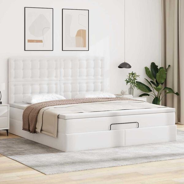 VidaXL Cadre de lit ottoman avec matelas blanc 160x200 cm similicuir
