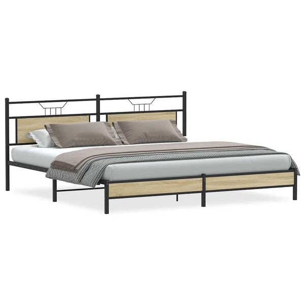 vidaXL Cadre de lit en métal sans matelas chêne sonoma 193x201 cm