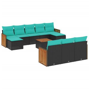 vidaXL Ensemble de canap&eacute; de jardin 11 pcs avec coussins noir