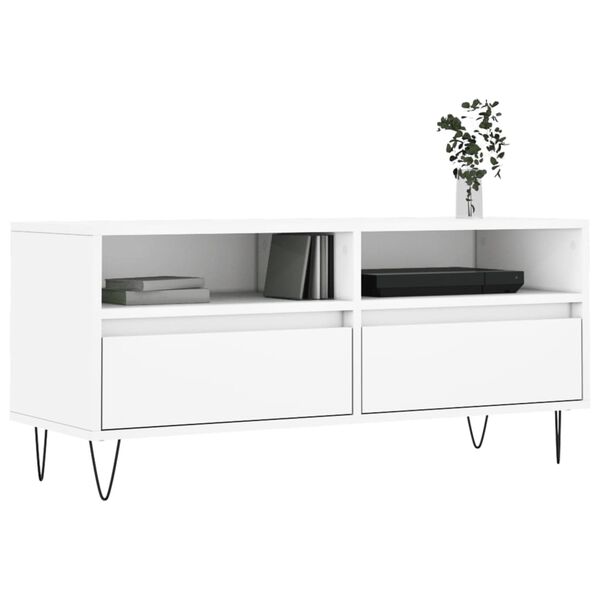 vidaXL Meuble TV blanc 100x34,5x44,5 cm bois d'ingénierie