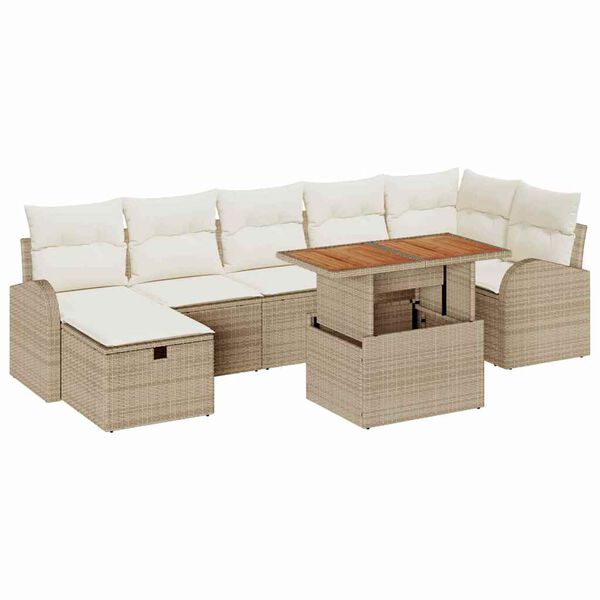 vidaXL Ensemble de canap&eacute; de jardin 8 pcs Beige Poly rotin